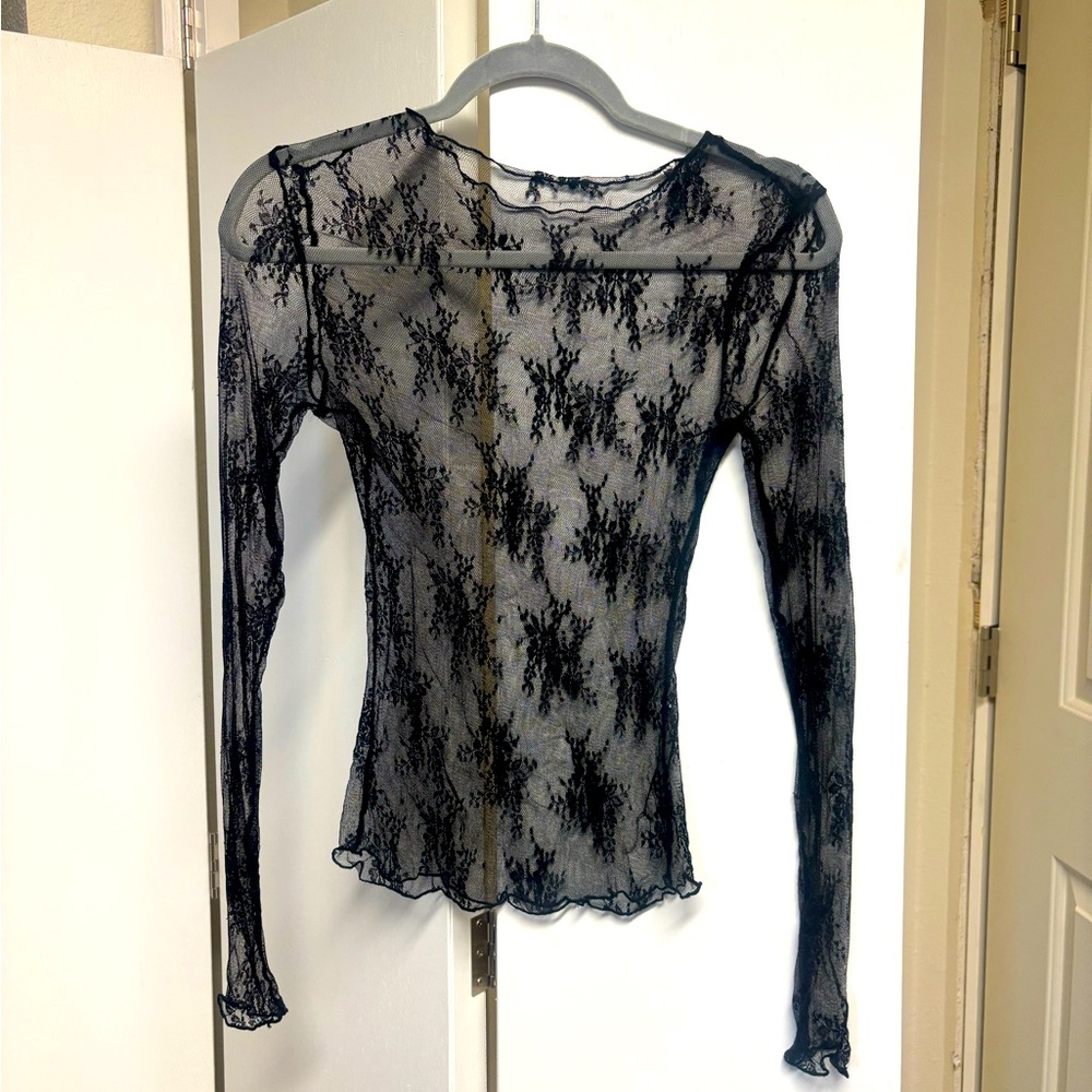 Lace/Sheer Long Sleeve Top